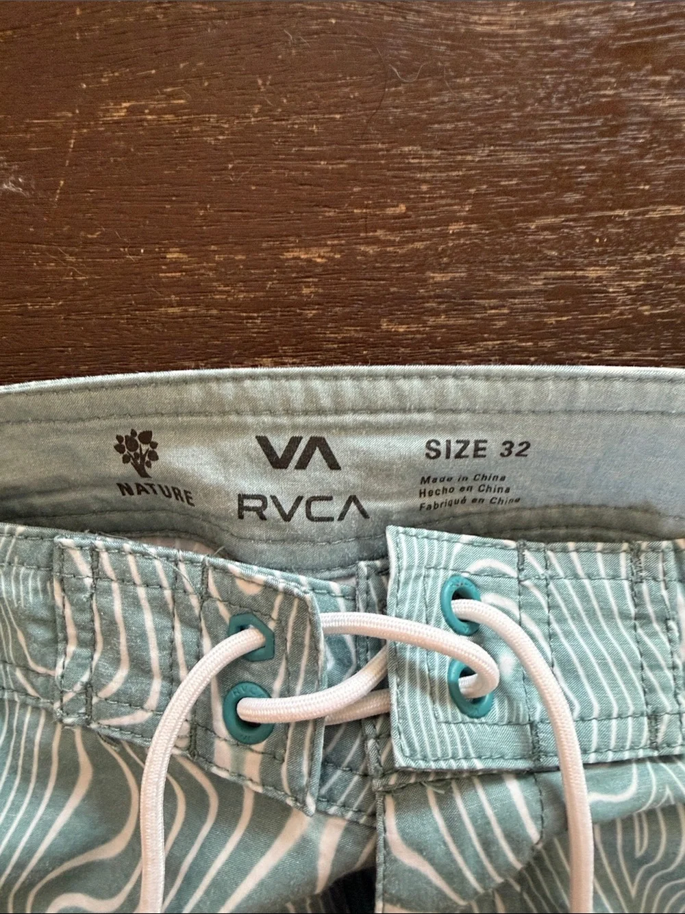RVCA Men's Light Blue Wave-Pattern Board Shorts